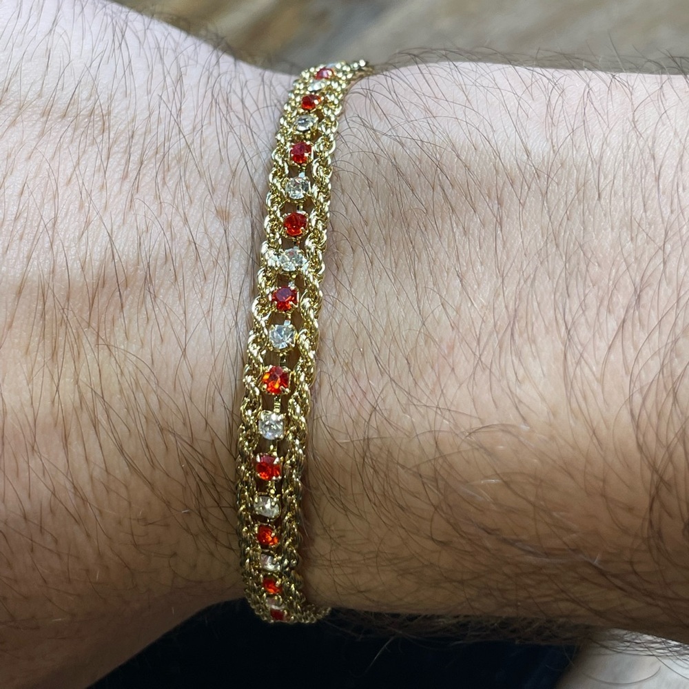 Vintage Deadstock 10KT Gold Filled Bracelet with Prong Set Quartz Crystals - Picture 3 of 7